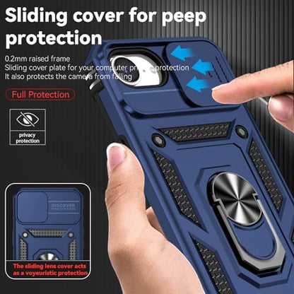 for iPhone 17E / iPhone 16E Case, with Camera Lens Cover HD Screen Protector, Dual Layer Military-Grade Drop Tested Magnetic Ring Holder Kickstand Protective Phone Case for iPhone 16E /17E (Navy Blue) - color: Navy Blue with camera cover Military-Grade 2n