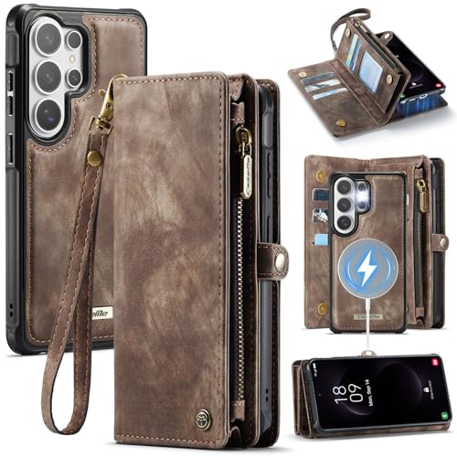 Compatible with Samsung Galaxy S26 Ultra Wallet Case with Magsafe with Zipper & Card Holder Strap Wristlet Detachable Magnetic Protective Back Case for Galaxy S26 Ultra 5G 6.9 Inch (Brown) - color: (Detachable and Magsafe)-Brown, size: S26 Ultra 6.9 Inch