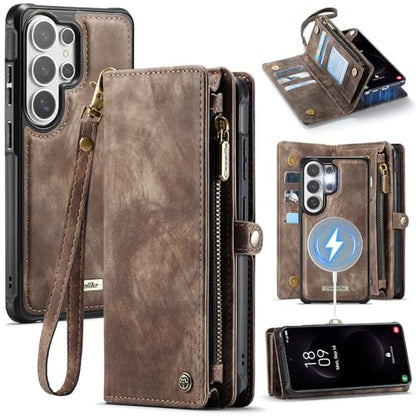 Compatible with Samsung Galaxy S26 Ultra Wallet Case with Magsafe with Zipper & Card Holder Strap Wristlet Detachable Magnetic Protective Back Case for Galaxy S26 Ultra 5G 6.9 Inch (Brown) - color: (Detachable and Magsafe)-Brown, size: S26 Ultra 6.9 Inch