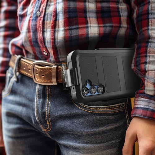 Encased Falcon Designed for Samsung Galaxy S23 FE Case with Screen Protector and Belt Clip Holster - Protective Full Body Case (Black) - size: S23 FE