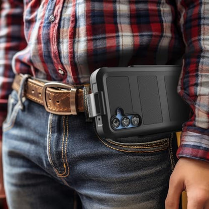 Encased Falcon Designed for Samsung Galaxy S23 FE Case with Screen Protector and Belt Clip Holster - Protective Full Body Case (Black) - size: S23 FE