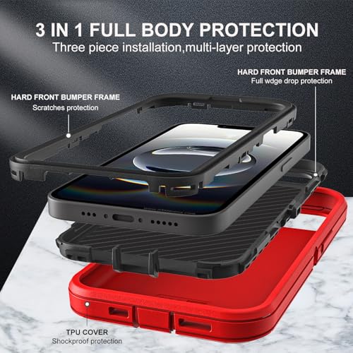 YKHJKLEC for iPhone 16e Case, Compatible with Magsafe, Military Grade 3 in 1 Heavy Duty Shockproof/Drop Proof/Dust Proof Case with 2Pcs Tempered Glass Screen Protector (New-Red/Black) - color: New-Red/Black