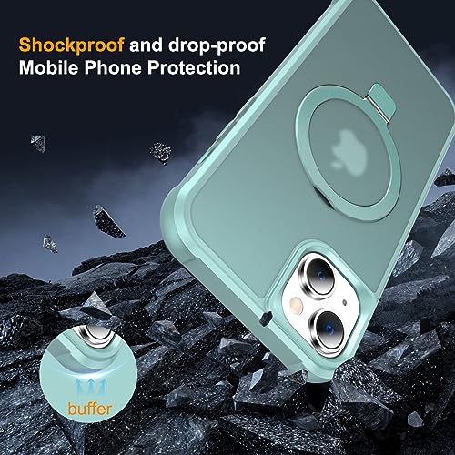 CHAOFEnG Magnetic Compatible with iPhone 14 Plus Case with Stand [Military Grade Drop Tested][Compatible with Magnet] Ring Translucent Slim Hard Back Soft Edge, Teal Green - color: Teal Green, size: iPhone 14 Plus