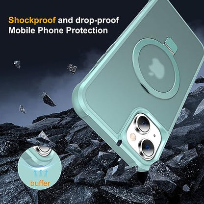 CHAOFEnG Magnetic Compatible with iPhone 14 Plus Case with Stand [Military Grade Drop Tested][Compatible with Magnet] Ring Translucent Slim Hard Back Soft Edge, Teal Green - color: Teal Green, size: iPhone 14 Plus
