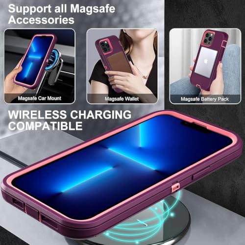 YKHJKLEC for iPhone 13 Pro Max Case, Compatible with Magsafe, Military Grade 3 in 1 Heavy Duty Shockproof/Drop Proof/Dust Proof Case (New-Purple/Pink) - color: New 2-Purple/Pink