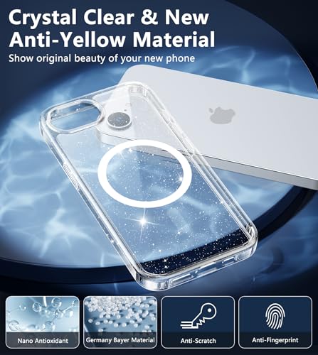FNTCASE iPhone 17e/16e Case Magnetic Glitter | Sparkle Clear, Anti Yellowing Scratch-Resistant Transparent, Rugged Military Grade Protection Slim Cell Phone Cover - color: Clear Transparent
