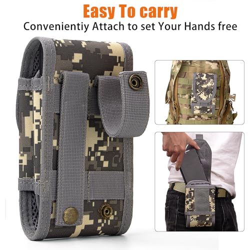 Double Capacity Phone Holster, Tactical Molle Belt Pouch with Flag Patch for iPhone 17 Pro Max/16 Pro Max/16Pro/15ProMax/14 Pro Max/13 Pro Max, Samsung S25, Size Large Extra Stiffness - color: Gray Camo
