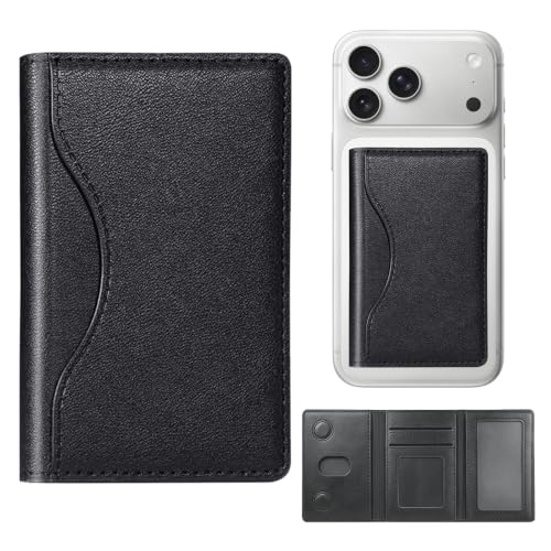 Adhesive Phone Wallet, 6 Card Holder with ID Window,Black - color: Black