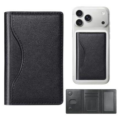 Adhesive Phone Wallet, 6 Card Holder with ID Window,Black - color: Black