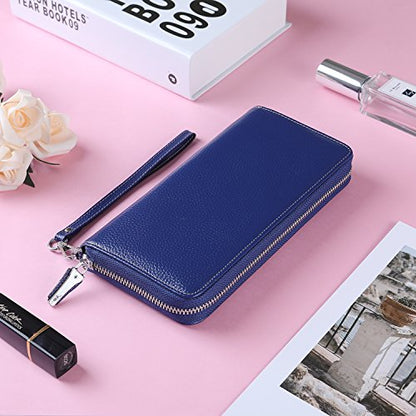 Small Compact Women Wallet RFID Blocking Genuine Leather Bifold Purse with ID Windows - color: 1- Pebbled Navy Blue, size: One Size