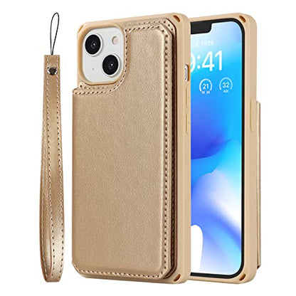 Cavor for iPhone 14 Wallet Case with Card Holder for Women, Golden - color: C-golden