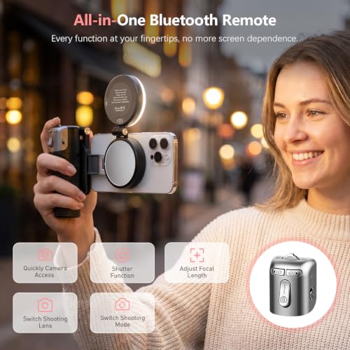 AMAZEAR Phone Camera Grip with Selfie Stick Tripod, Cellphone Accessories for iPhone 16 17 18 Pro Max with Multi-Functional Bluetooth Controller, Comfort Ergonomic Handle Holder, Pink - color: Pink