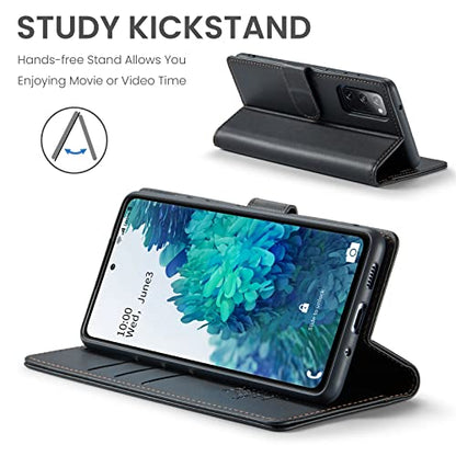 FLIPALM Wallet Case for Samsung Galaxy S20 FE 5G, Black | Card Holder, RFID Blocking, PU Leather Folio Flip, Kickstand, Protective Shockproof Cover - color: Black