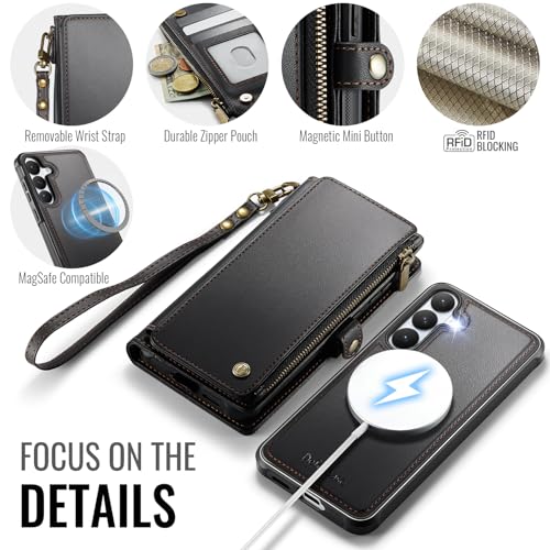 Defencase for Galaxy S26 Case Wallet Compatible with Magsafe 6.3", Black | Magnetic Detachable, with RFID Bolcking Card Holder, Zipper Strap, PU Leather Drop-Proof Phone Cover for Samsung Galaxy S26 - color: (Detachable with Magsafe)-Black