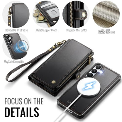 Defencase for Galaxy S26 Case Wallet Compatible with Magsafe 6.3", Black | Magnetic Detachable, with RFID Bolcking Card Holder, Zipper Strap, PU Leather Drop-Proof Phone Cover for Samsung Galaxy S26 - color: (Detachable with Magsafe)-Black