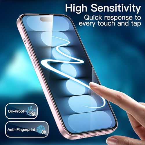 JETech Full-Coverage Screen Protector for iPhone 15, 3-Pack | Black Edge Tempered Glass, Easy Installation Tool, HD Clear, Case-Friendly - size: iPhone 15