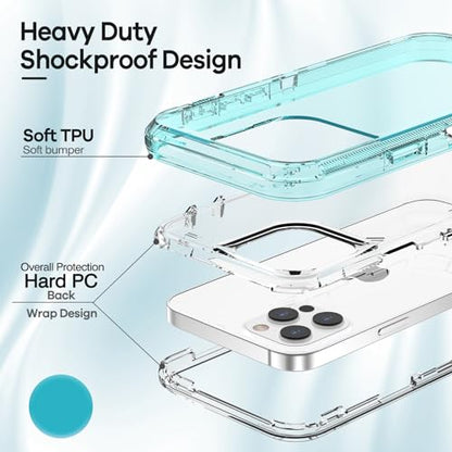 ORIbox for iPhone 13/12 Pro Max Case, 10 FT Military Grade Drop Protection, Transparent Heavy Duty Shockproof Anti-Fall Case, 6.7 inch, 3 in 1, Crystal Blue