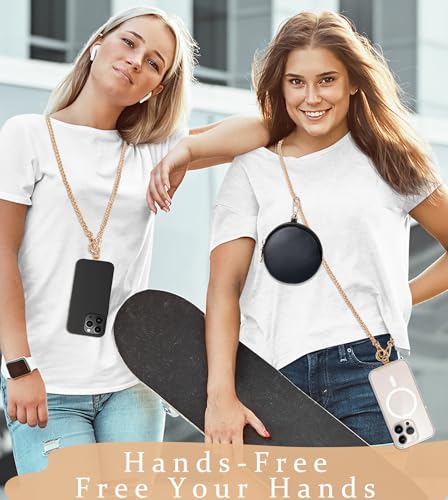 Clip and Go Phone Strap Crossbody with RFID Leather Wallet, Trendy Hands-Free Crossbody Cell Phone Lanyard Chain with Coin Purse for Women, Neck Chain for iPhone and Smartphone, Gold - color: Gold