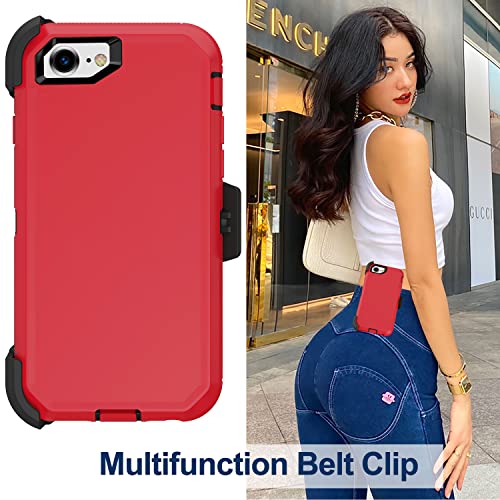 for iPhone SE 2020 Case, iPhone 8 Case, iPhone 7 Case with Belt Clip Holster, 2X Screen Protector, Heavy Duty Military Grade Rugged Shockproof Protective Cover for iPhone 7/8/SE 2nd - color: Red
