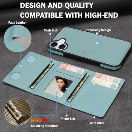 for iPhone 16 Wallet Case, 2-in-1 Detachable Phone Case, Card Holder RFID Blocking, Fashionable Faux Leather Card Slot & Folding Design (Blue 6.1'') - color: Blue, size: iPhone 16