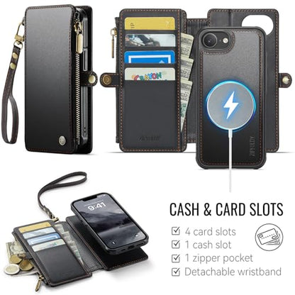 for iPhone 16E - Phone Case Wallet Magnetic Detachable, Black - color: Black, size: iPhone 16E