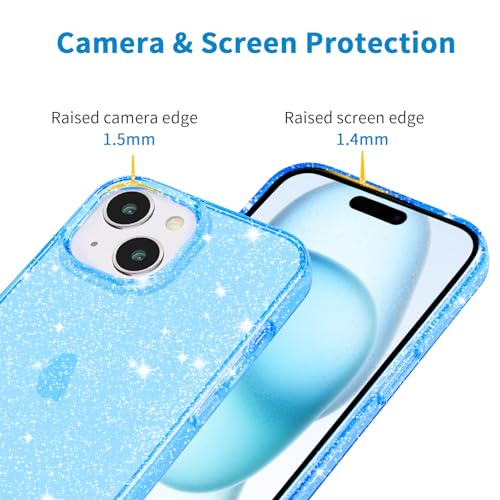 JJGoo Compatible with iPhone 15 Case Glitter, Clear Transparent Soft TPU Sparkle Anti-Scratch Shockproof Protective Phone Bumper, Women Girls Slim Bling Sparkly Phone Case, Translucent Blue - color: Blue, size: for iPhone 15