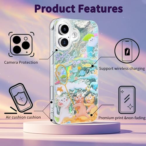 Compatible with iPhone 17 Case,with [Soft Slim][Camera Protection] Cute Fishing Cats Shiny Aesthetic Phone Cover Anti-Yellowing Shockproof Protective Cover for Women Girl - color: Fishing Cats, size: iPhone 17