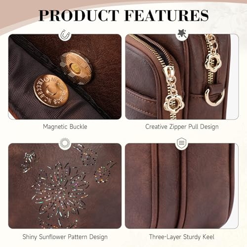 Small Crossbody Bags for Women, RFID Phone Purse with Card Slots, Triple Compartments Lightweight Shoulder Bag - color: 4-coffee