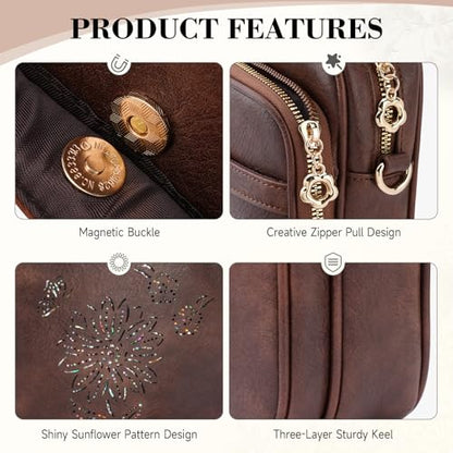 Small Crossbody Bags for Women, RFID Phone Purse with Card Slots, Triple Compartments Lightweight Shoulder Bag - color: 4-coffee