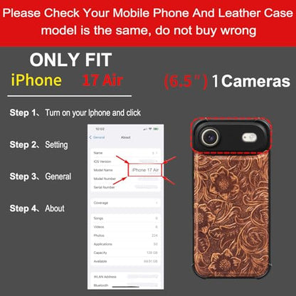 Leather Case Compatible with iPhone 17 Air Wallet 6.5" Dark Brown | Genuine Leather 2-in-1 Magnetic Detachable Shockproof,Flip Folio Cover with Card Slot,Wireless Charging RFID Blocking brown - color: Dark brown, size: 17 Air
