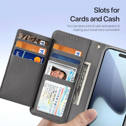 for iPhone 17 Pro Case Wallet, Detachable Magnetic Wallet Case | Compatible with Magsafe, RFID Blocking, PU Leather Flip Folio Case, Wrist Strap Wallet Case, Zipper Coin Pocket - color: Gray, size: iPhone 17 Pro