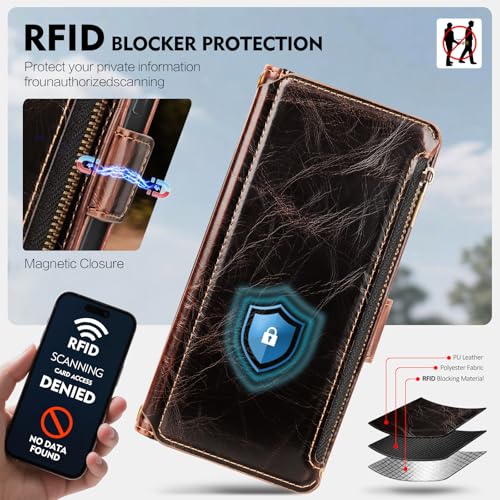 for Samsung Galaxy S26 Plus Wallet Case with Card Holder RFID Blocking PU Leather Zipper Phone Case Flip Folio Protective Cover Wrist Strap Credit Card Slots Kickstand Men Women,Coffee - color: Coffee, size: Samsung Galaxy S26 Plus - 6.7"