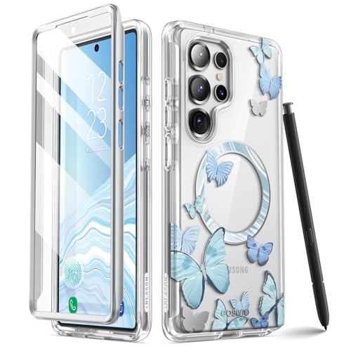 i-Blason for Samsung Galaxy S25 Ultra Case MagSafe with Built-in Screen Protector [Support Fingerprint ID & Wireless Charger] Full-Body Slim Style Magnetic Phone Case for S25 Ultra, BlueFly - color: BlueFly