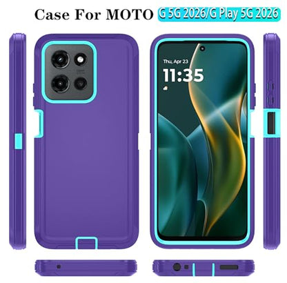 Qinmay Phone Case for Motorola Moto G 2026/Moto G Play 5G 2026 Case with HD Screen Protector, Heavy Duty Shockproof & Dropproof 3-Layer Cover Phone Case,PurpleSkyBlue - color: PurpleSkyBlue