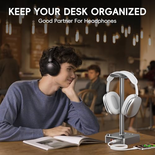 cozoo Headphone Stand with Charger, USB C, Gifts for Gamers Men, Gray - color: Gray