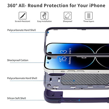 MARKILL Compatible with iPhone 14 Pro Case 6.1 Inch with Built-in Ring Stand, Military Grade Drop Protection Full Body Rugged Heavy Duty Case 3 in 1 Protective Durable Cover - color: Deep Purple, size: iPhone 14 Pro 6.1"