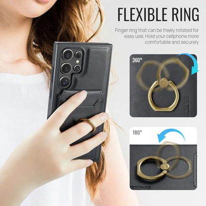 for Samsung Galaxy S26 Ultra 2 in 1 Detachable Card Bag Wallet Case Durable Leather Wallets Magnetic Card Holder 4 Card Slots Ring Stand RFID Blocking Black - color: Black, size: Samsung Galaxy S26 Ultra