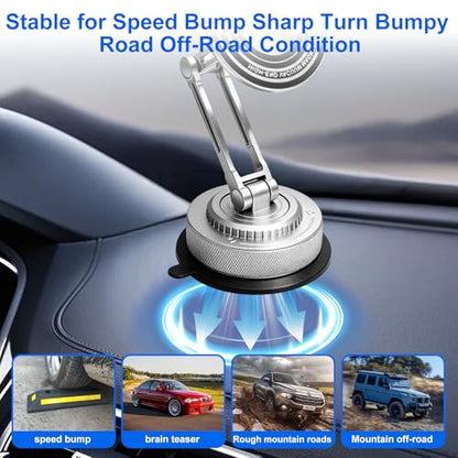 All-Metal Alloy Long Arm Magnetic Suction Cup Car Phone Mount(Silver) - color: Silver