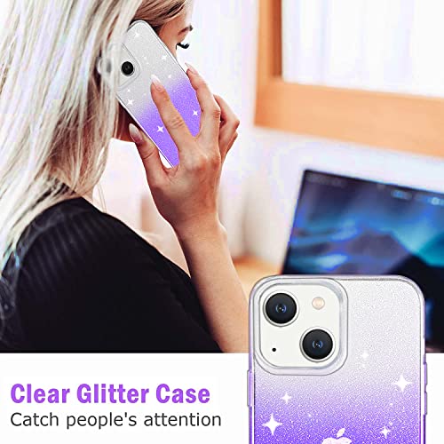 JJGoo Compatible with iPhone 13 Case, Glitter Soft TPU Shockproof Protective Bumper Cover, Sparkle Bling Sparkly Cute Slim Women Girls Phone Case for iPhone 13, 6.1inch, Gradient Glitter Purple - color: Gradient Purple