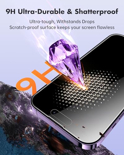 UNBREAKcable 4PCS Screen Protector for iPhone 14 Pro - 2 Privacy Tempered Glass+2 Clear Glass Double Shatterproof [Installation Frame] [9H Hardness] [Case Friendly] Anti-Scratch for iPhone 6.1 inch - size: iPhone 14 Pro