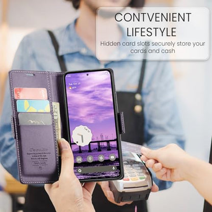 Wallet Case for Google Pixel 10/Google Pixel 10 Pro, Magnetic Flip Case with RFID Blocking Card Holder Kickstand for Women Men, Shockproof Durable Protective Phone Cover (Purple) - color: Purple