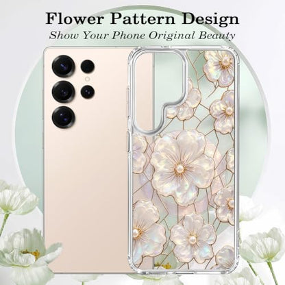 for Samsung Galaxy S25 Ultra Magnetic Case【Compatible with MagSafe】 Aesthetic Oil Painting Stained Glass Flower Design, Slim Fit Hard PC Back Shockproof Cute Clear Phone Cover, Light Pink - color: Light Pink, size: Galaxy S25 Ultra