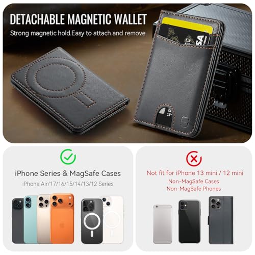 Strapurs Strong Magnetic Wallet Card Holder for MagSafe Phones and Cases, Slim PU Leather Detachable Phone Wallet with 6 Card Slots RFID Blocking for iPhone 17/16/15/14/13/12/Pro/Max/Plus – Black - color: Black