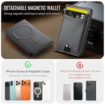 Strapurs Strong Magnetic Wallet Card Holder for MagSafe Phones and Cases, Slim PU Leather Detachable Phone Wallet with 6 Card Slots RFID Blocking for iPhone 17/16/15/14/13/12/Pro/Max/Plus – Black - color: Black