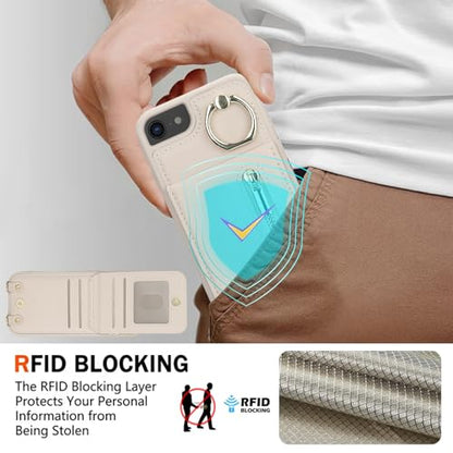Crossbody Wallet Case for iPhone 7/8/SE 2020/SE 2022 with Lanyard Strap Card Slot Holder RFID Blocking Kickstand,Magnetic Flip Folio Zipper Purse Case, PU Leather Cover Handbag,Beige - color: Beige, size: iPhone 7/8/SE 2020/SE 2022(4.7")