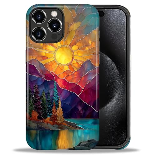 DAIZAG Case for iPhone 16 Pro,Mountain Range Sunrise Stained Glass Full-Body Design Hybrid Dual Protection Soft TPU Hard PC Shockproof Scratch-Resistant Protective Cover Phone Case for Men Women - color: Mountain Range Sunrise Stained Glass, size: iPhone
