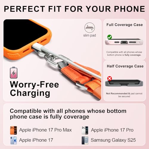 Phone Lanyard Crossbody, Adjustable Ergonomic Shoulder Phone Strap - color: Orange