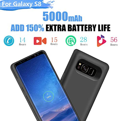 Battery Case for Samsung Galaxy S8, 5000mAh Rechargeable Extended Battery Charging Case with Kickstand Black