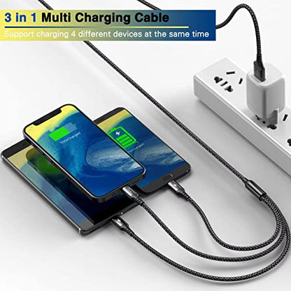 RULUS Multi Charging Cable,3 in 1 Multiple Fast Charger Cord,Nylon Braided - size: 6ft