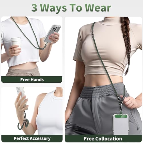 Phone Lanyard, Anti Theft Phone Straps 3-in-1 - Crossbody Strap, Neck Holder & Wrist Lanyard, Detachable Universal Cellphone Strap with 1 Tap, Durable Hook-Green - color: 3 in 1 Strap-green